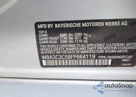 2015 BMW 320I xDrive from USA, damaged, VIN WBA3C3C58FP664119